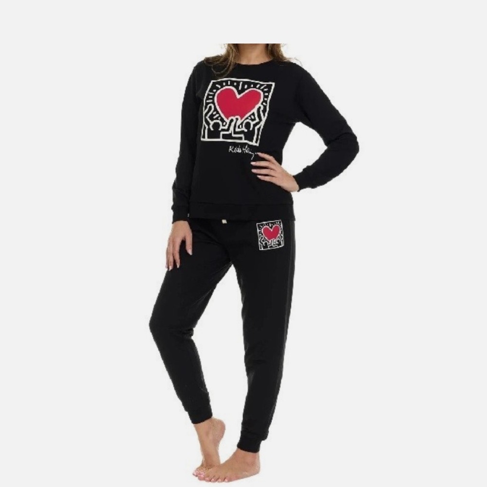 New Keith Haring Womens Black Lounge Jogger Set - Size Small
